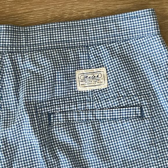 Vintage Ralph Lauren Shorts Blue White Check Gingham Drawstring - Picture 3 of 4